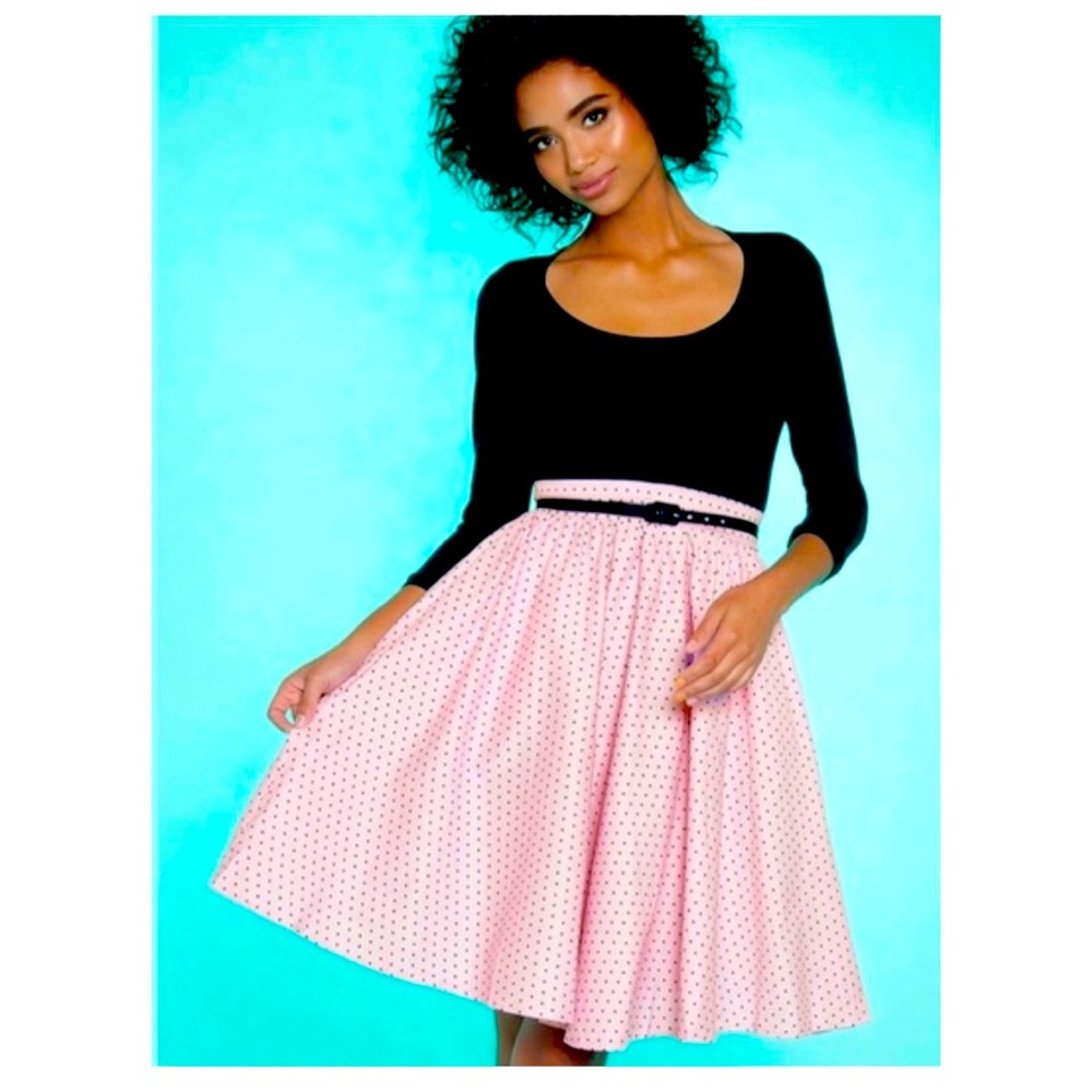 Allison dress black and pink with polka dots